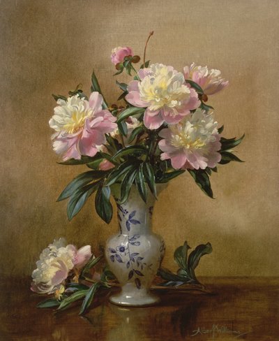 Peonies in a Blue and White Vase by Albert Williams