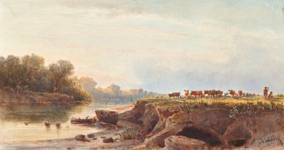 River Landscape with Herd of Cows by Albert Zimmermann