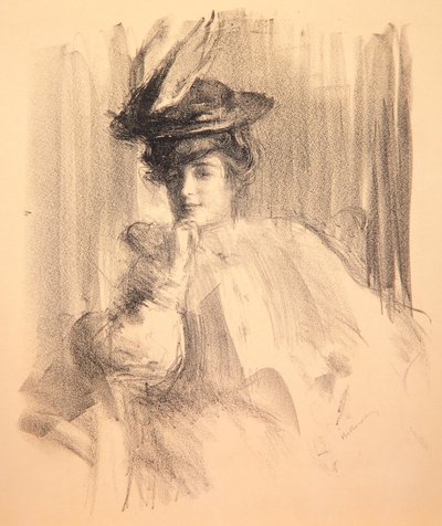 Lili with a Feather Hat by Albert de Belleroche