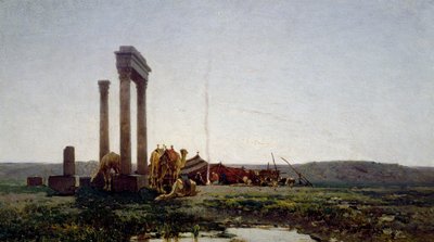 Ruins of a temple in the desert by Alberto Pasini
