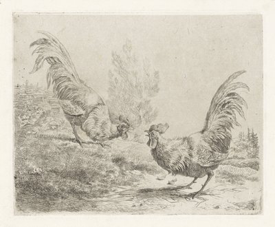 Two Fighting Roosters by Albertus Verhoesen
