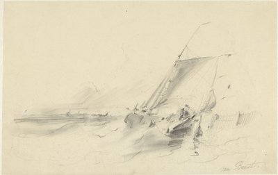 Seascape with Boat in Rough Water by Albertus van Beest