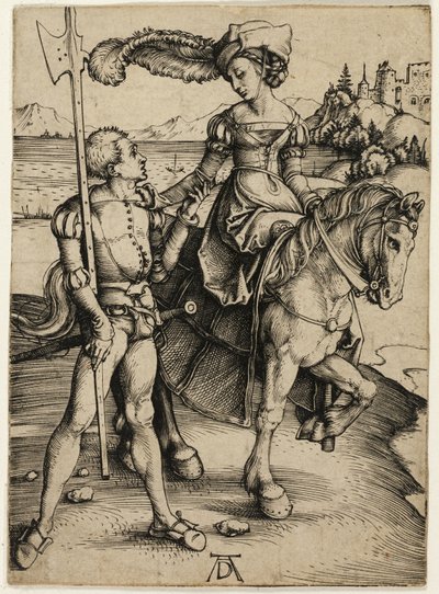 Lady on Horseback and Landsknecht by Albrecht Dürer