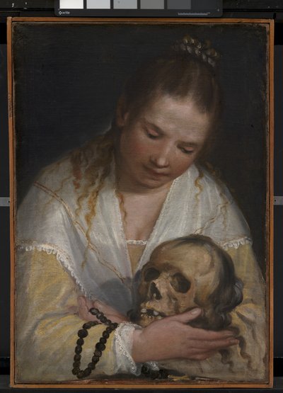 A Young Woman Contemplating a Skull by Alessandro Casolani