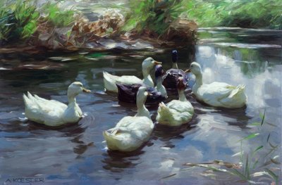 A. Koester, Ducks at the Pond by Alexander Köster