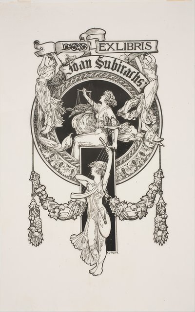 Book-Plate of Joan Subirachs by Alexandre de Riquer