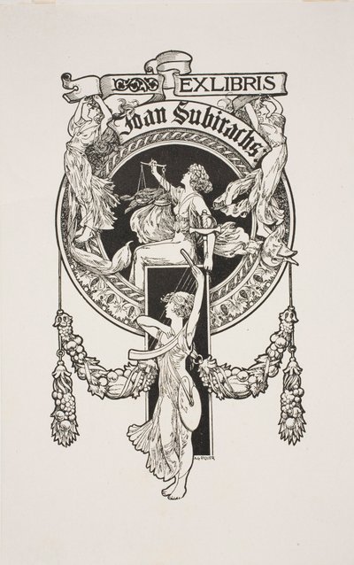 Book-Plate of Joan Subirachs by Alexandre de Riquer
