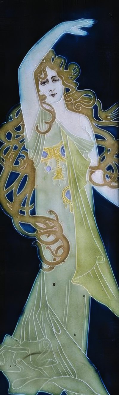 Modernist Enamel. Detail of Female Figure by Alexandre de Riquer