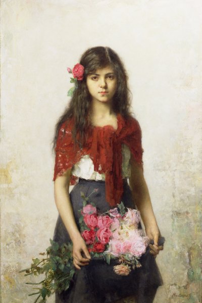 Young Girl with Blossoms by Alexei Alexevich Harlamoff