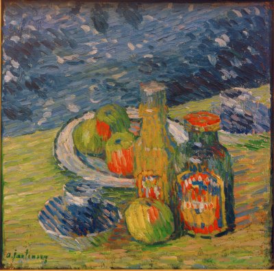 Still Life with Bottles, Fruit Bowl, and Cup by Alexej von Jawlensky