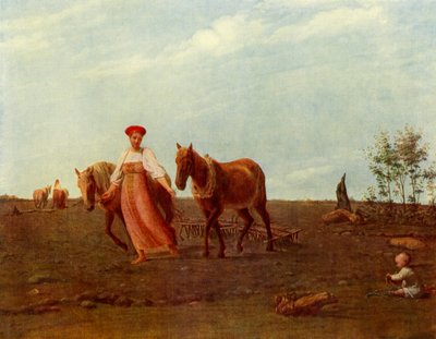 In the Ploughed Field. Spring, 1820s, 1965 by Alexey Venetsianov