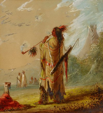 A Shoshonee Indian Smoking by Alfred Jacob Miller