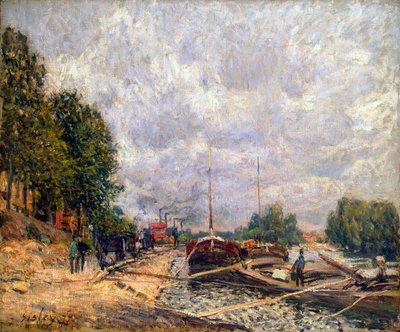 Barges at Billancourt, 1877 by Alfred Sisley