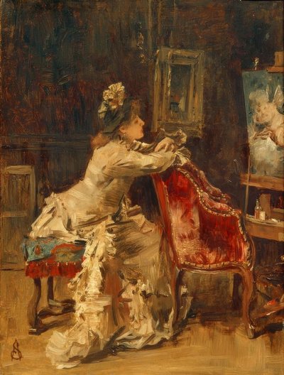 A. Stevens, Waiting or The Studio by Alfred Emile Stevens
