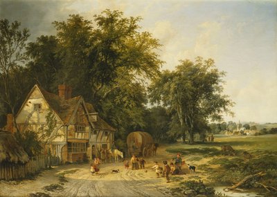 Playing Football Outside the Gun Inn by Alfred Walter Williams