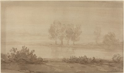 Landscape - Four Trees beyond a River by Alphonse Legros