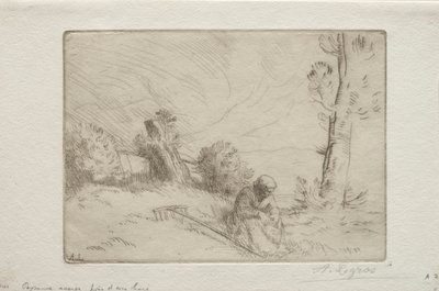 Peasant Near a Stone Fence by Alphonse Legros