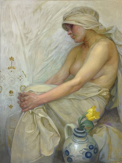 Seated Girl by Alphonse Mucha