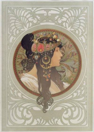 Byzantine Head: Brunette by Alphonse Mucha