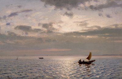 Sun sparkling sea with boats by Amaldus Nielsen