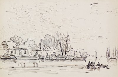 A River Scene with Barges by Amelia Long