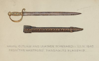 Cutlass and Leather Scabbard by American 20th Century