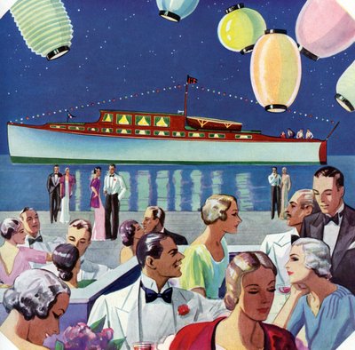 A Waterfront Party by a Yacht by American School