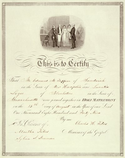 A marriage certificate of 1849 by American School