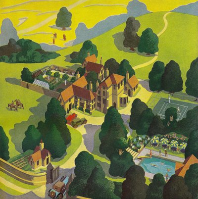 Aerial View of an English Countryside Hotel by American School