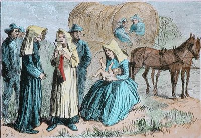 American Wagon Train Pioneers, c.1860 by American School