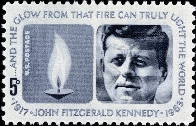 American stamp on John Fitzgerald Kennedy by American School