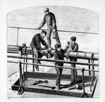 Construction of Brooklyn Bridge, New York by American School
