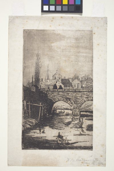 Figures on Bridge by American School
