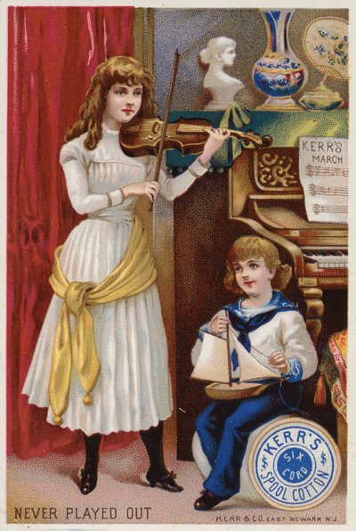 Girl Playing Violin to Young Child by American School