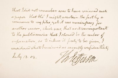 Handwriting and signature of Thomas Jefferson, 1803 by American School