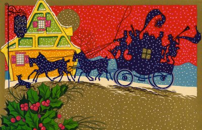 Horse-Drawn Carriage on Christmas Eve by American School