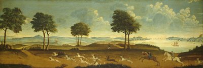 Hunting scene with a harbour by American School
