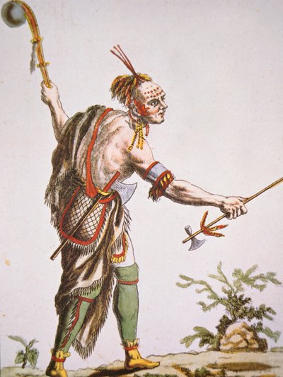 Iroquois warrior with ball headed club by American School