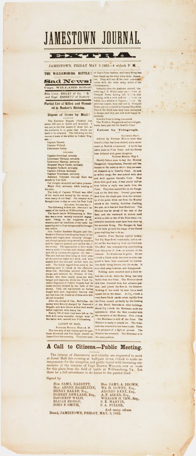 Jamestown Journal Extra, 9 May 1862 by American School