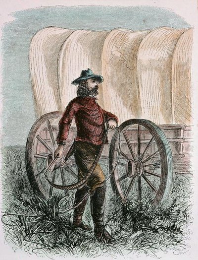 Pioneer Bullcracker holding his bull whip (engraving) by American School