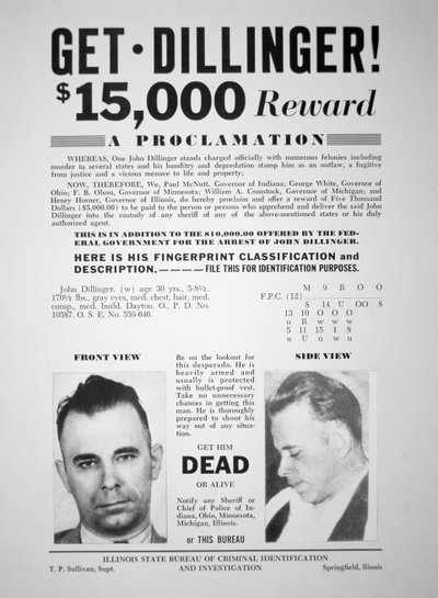 Reward poster for John Dillinger by American School