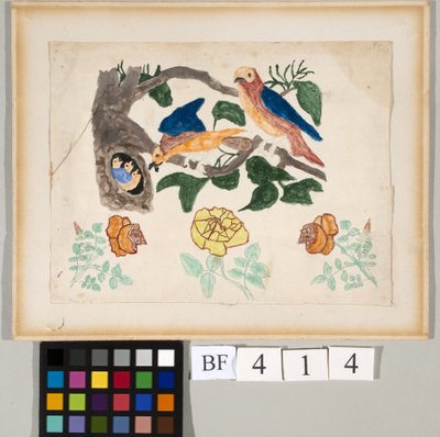 Three Roses and a Birds Family by American School