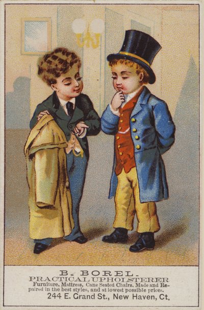 Two Boys in Discussion, Upholstery Advert by American School