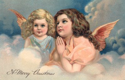 Two Praying Christmas Angels by American School