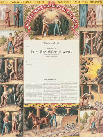 United Mine Workers Certificate, 1890 by American School