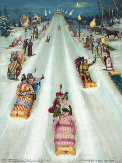Victorian Poster of Night Sledding by American School