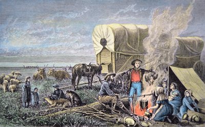 Wagon emigrants to the west by American School