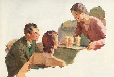 Woman Serving Iced Tea to Her Friends by American School