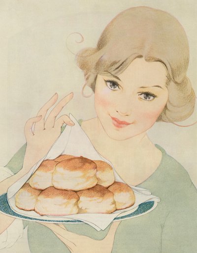 Woman Serving Warm Biscuits by American School