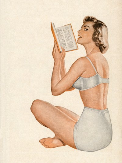 Woman in Lingerie Sitting Reading a Book by American School